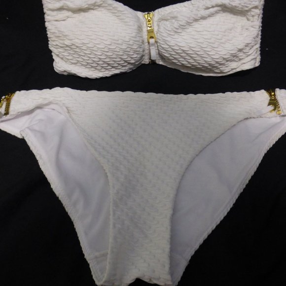 H&M 2 piece white bikini with gold zippers size 12